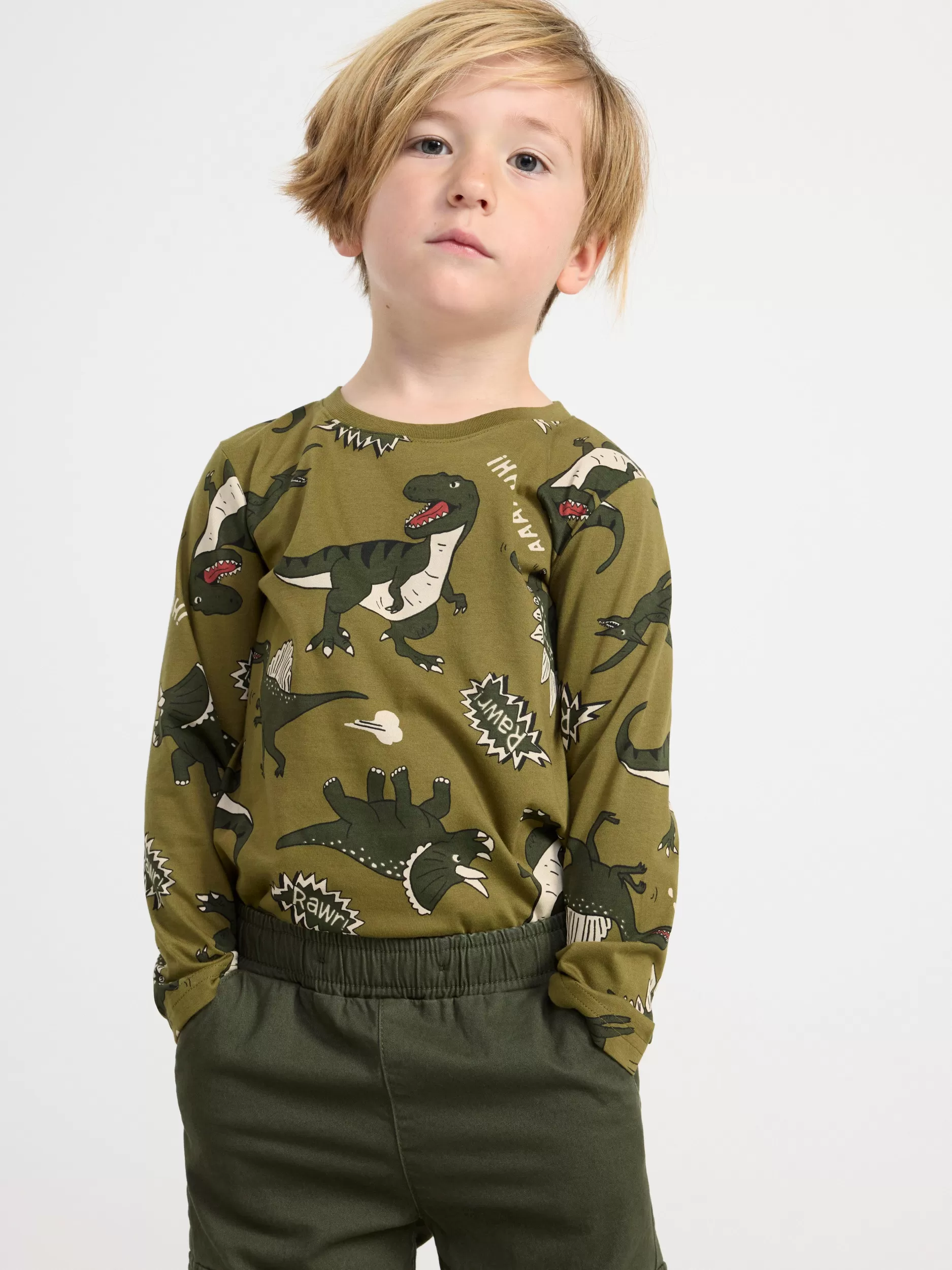 Lindex Topper & T-Skjorter<Langermet Overdel Med Dinosaurer Dark Green