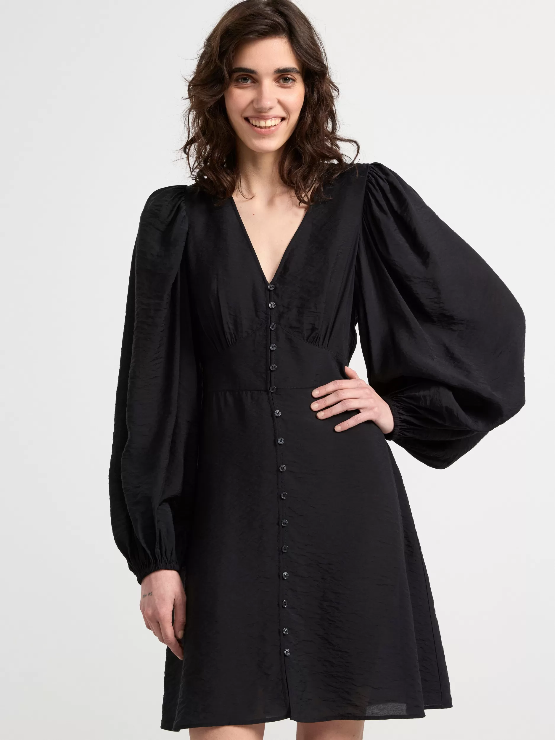 Lindex Kjoler<Midikjole Med Puffermer Black