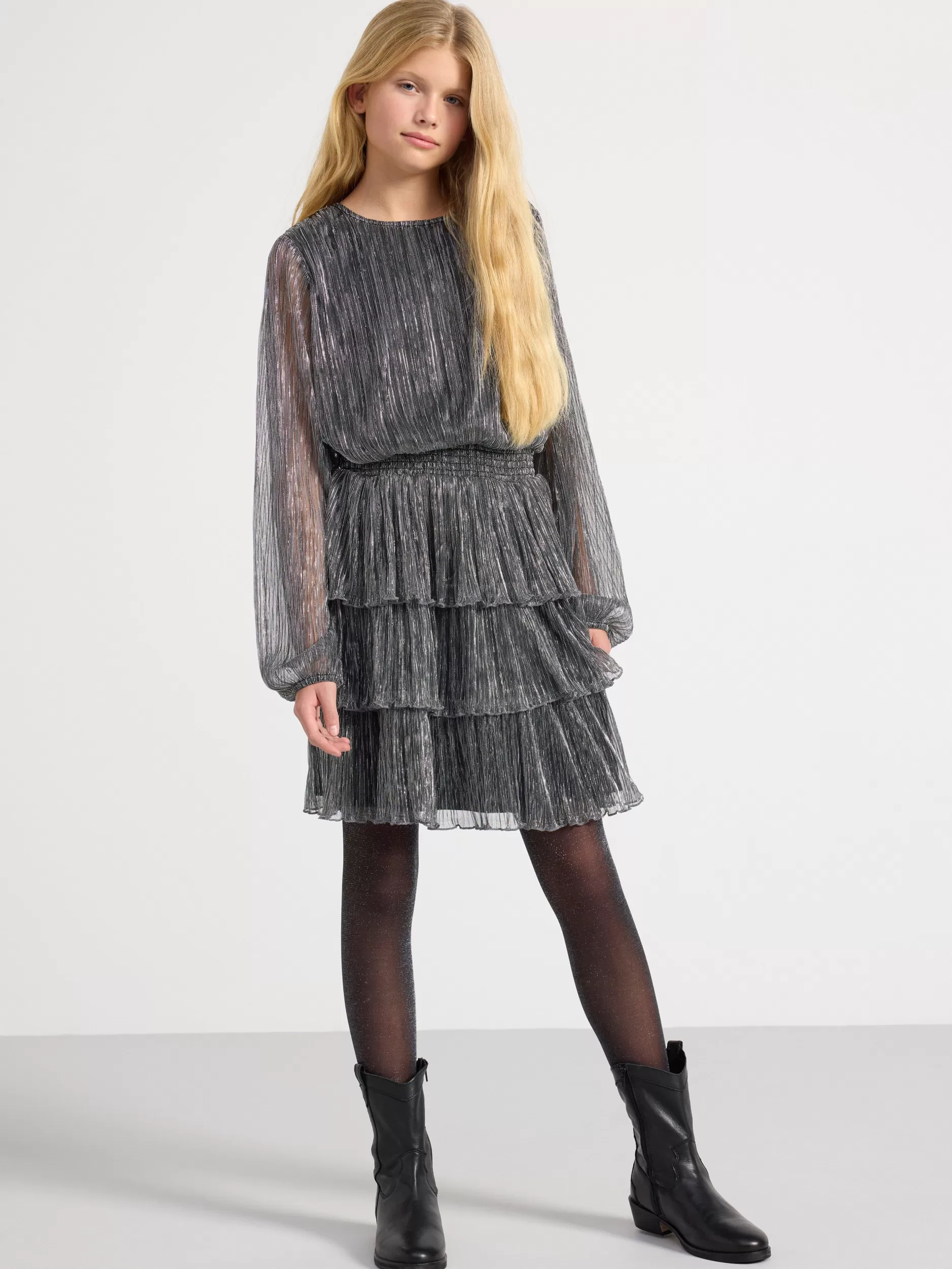 Lindex Kjoler<Plisse-Kjole Med Volang Silver