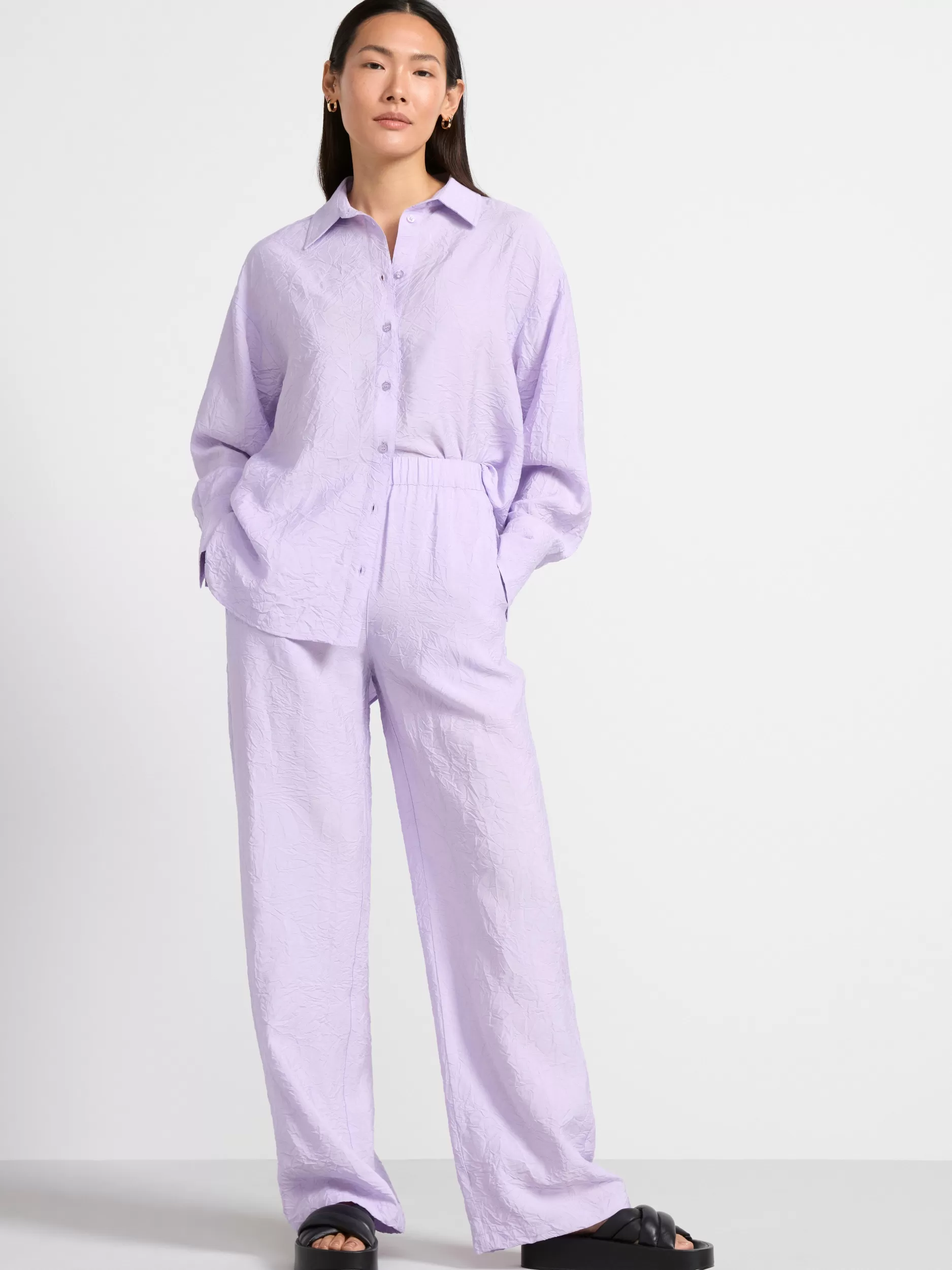 Lindex Bukser<Rett, Kreppet Bella-Bukse Light Lilac