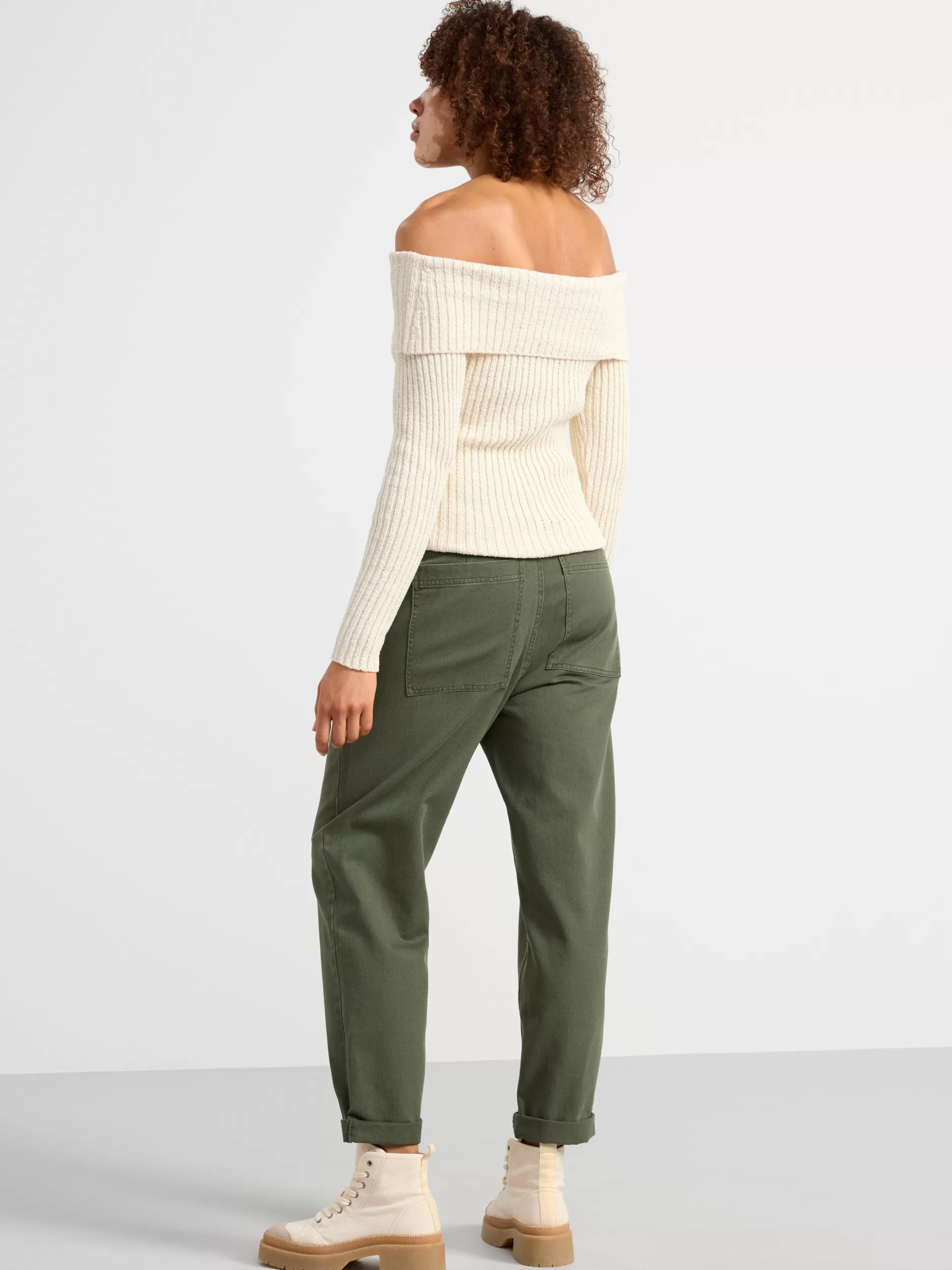 Lindex Gensere & Cardiganer<Ribbestrikket Off-Shoulder Overdel White