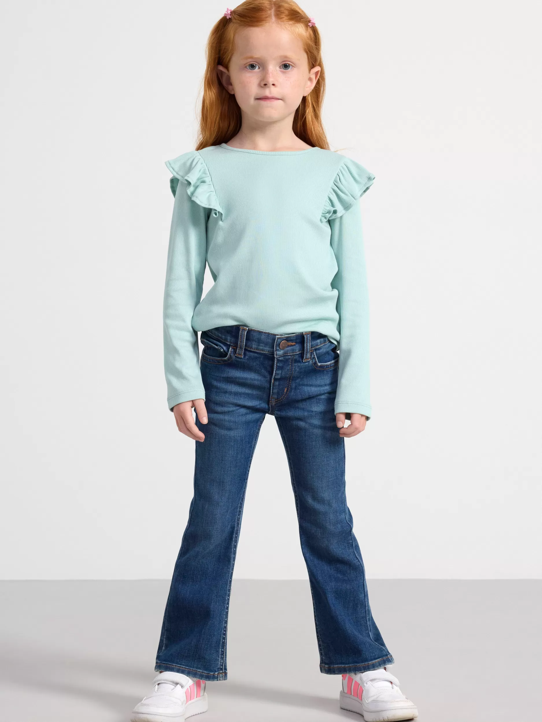 Lindex Topper & T-Skjorter<Ribbestrikket Overdel Med Lange Ermer Light Dusty Turquoise