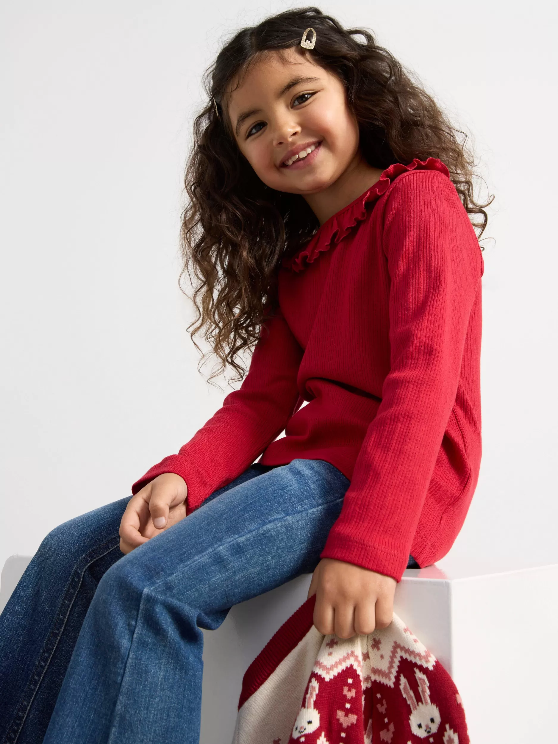 Lindex Topper & T-Skjorter<Ribbestrikket Overdel Med Rysjehals Dark Red