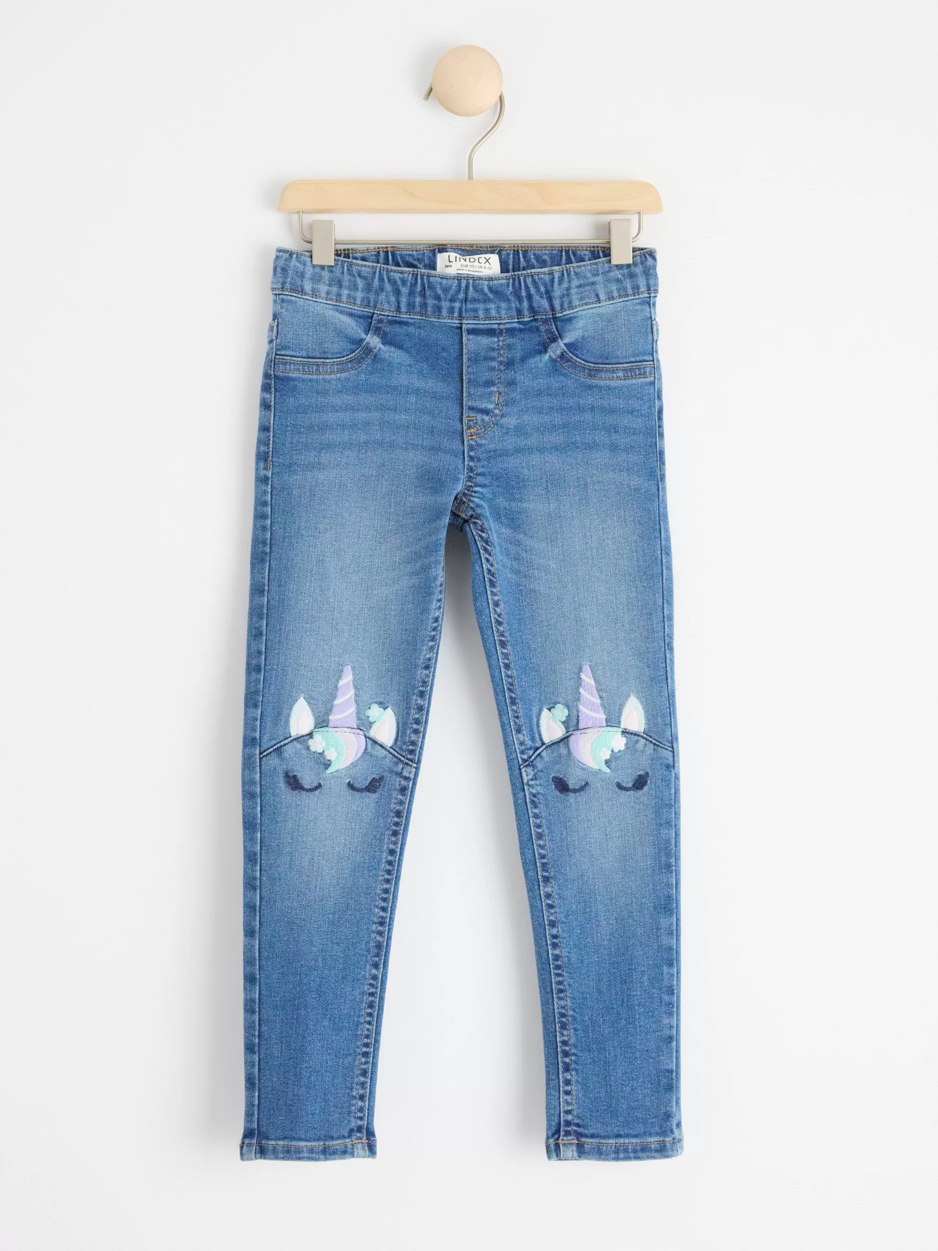 Lindex Jeans<Smale Sara-Jeans Med Normalt Liv Og Broderi Pa Knaerne Denim